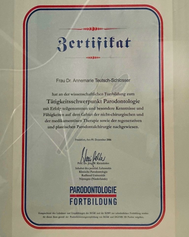 Zahnarztpraxis in Hanau Zertifikat Parodontologie